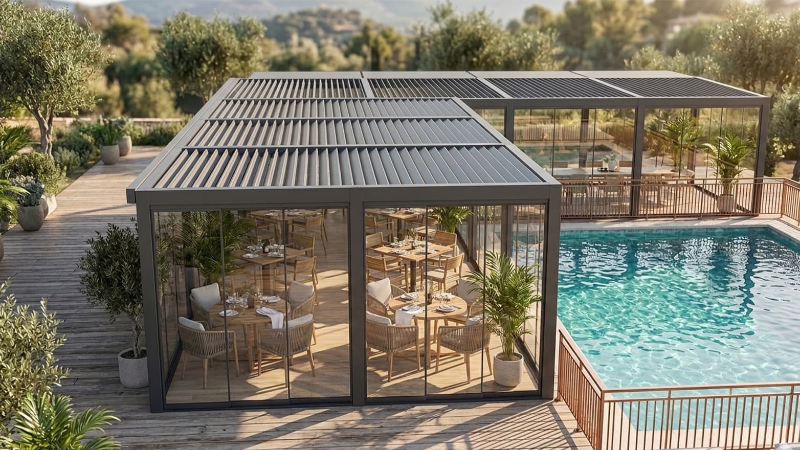 Restaurant terrace aluminum pergola application for covered outdoor dining
