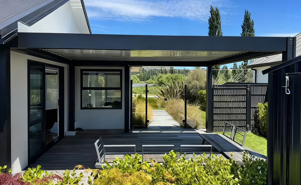 Rooftop outdoor space planning reference with aluminum pergola and zip screen options